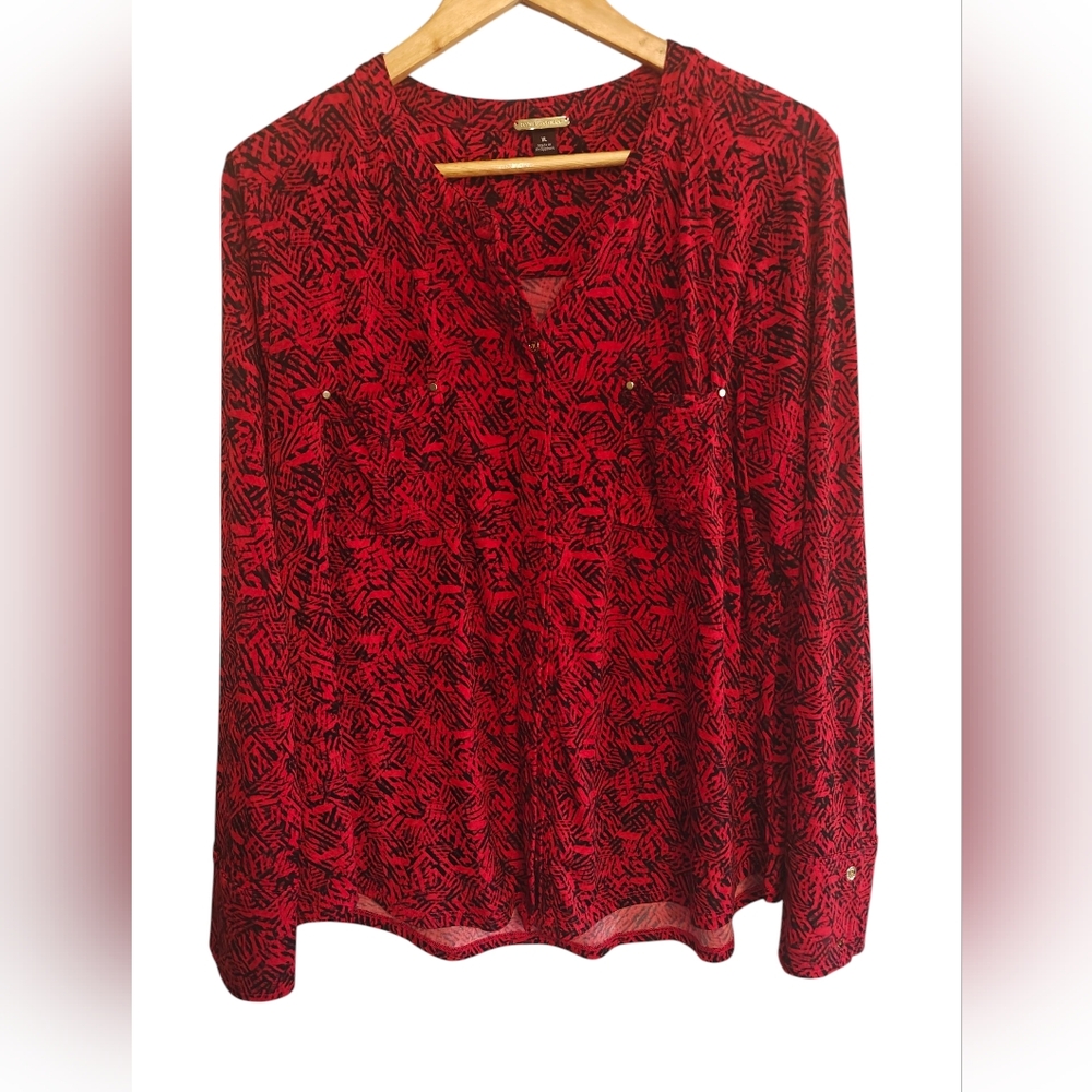 DANA Buchman Women's Red Patterned Button Down Top Size XL